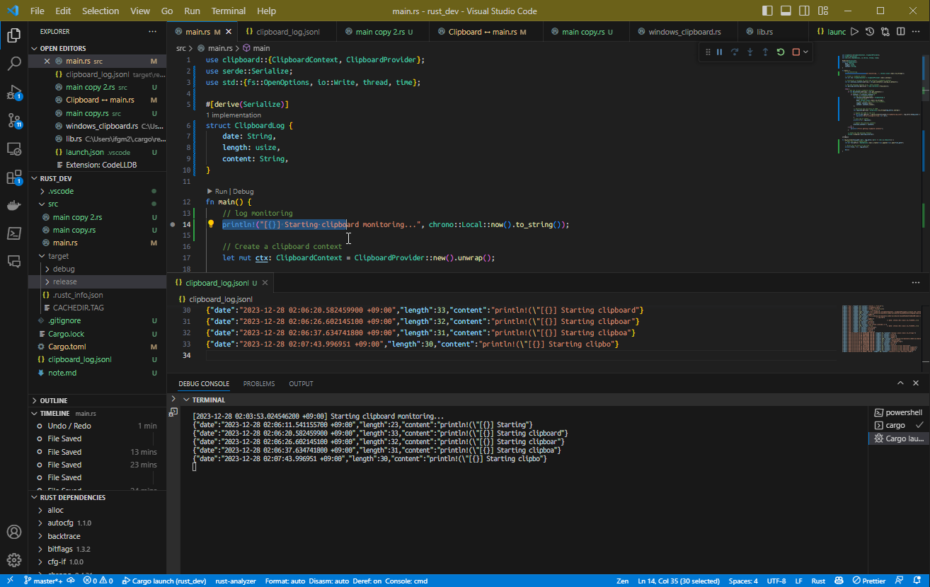 Zwischenablage mit Rust überwachen und in Datei speichern